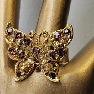 Amber Butterfly Adjustable Ring